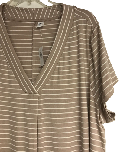 Old Navy 2XL NWT Tunic Pullover White Tan Stripe Short Sleeve Center Pleat - Picture 5 of 9
