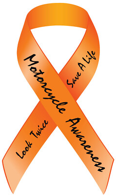 Motorcycle Awareness Orange Ribbon Vinyl Decal, Look Twice - Save a Life Sticker