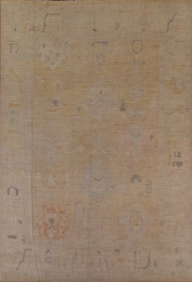 Vegetable Dye Geometric Oushak Turkish Area Rug 8x10 Hand-knotted Wool Carpet