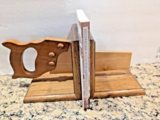 Vtg Wooden Handyman Wood Worker Saw Bookends Medium Tone Wood Pair