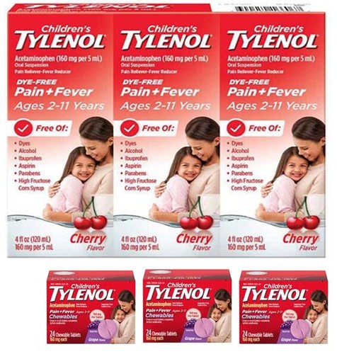 Kids Children&amp;amp;#039;s Tylenol Grape or Cherry Chewable tablet or Liquid for Pain Fever