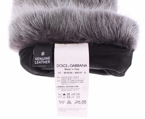 DOLCE & GABBANA Gray Mink Fur Lambskin Suede Leather Gloves s. 7.5 / M RRP $2600 - Picture 3 of 9