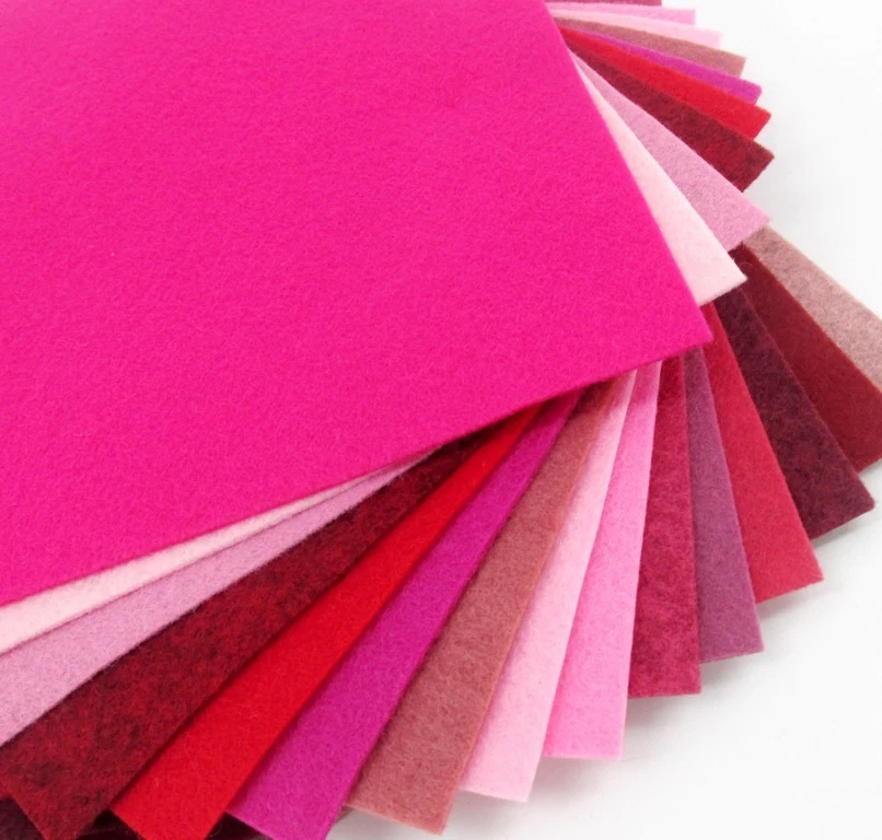 OVER THE RIVER FELT 15 - 9"X12" Pink/Red Colors Collection - Merino Wool blend Felt Sheets
