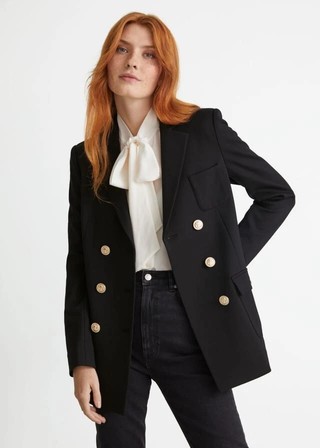 Womens black jacket clearance with gold buttons