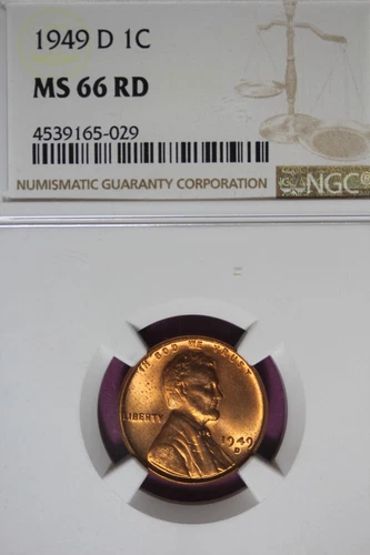 1949 D- NGC 1C MS66RD LINCOLN WHEAT CENT #B45388
