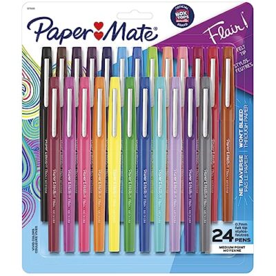  Felt Tip Pens Flair Marker Pens, Medium Point, Assorted, 24 24 Count Flair