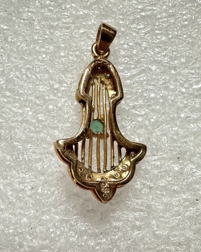 14k Gold, Emerald And Diamond Pendant Lavalier - Picture 2 of 5