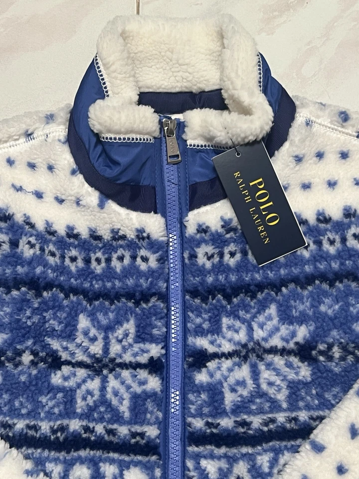 Chaqueta Sherpa Polo Ralph Lauren Vacaciones Cremallera Completa Niños Niños L 12-14 Nueva  Foto 3 de 3