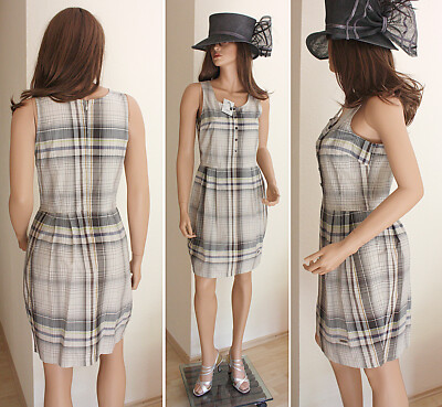 THOMAS BURBERRY by BURBERRY Designer Kleid Gr. M 38 Pastell Check Karomuster TOP