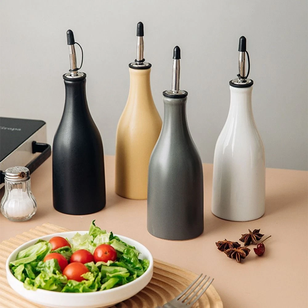Ceramic Olive Oil Dispenser Bottle Opaque Oil Cruet Kitchen Sauce Pot Container