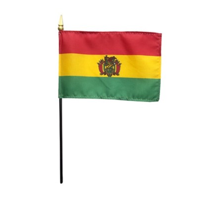 Bolivia Miniature Fabric Hand Held Table Top Desk Flag Polyester 4'' x 6''
