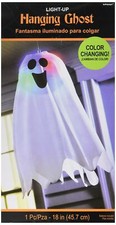 Halloween Light-Up Ghost Fabric Hanging Decoration 18 in tall