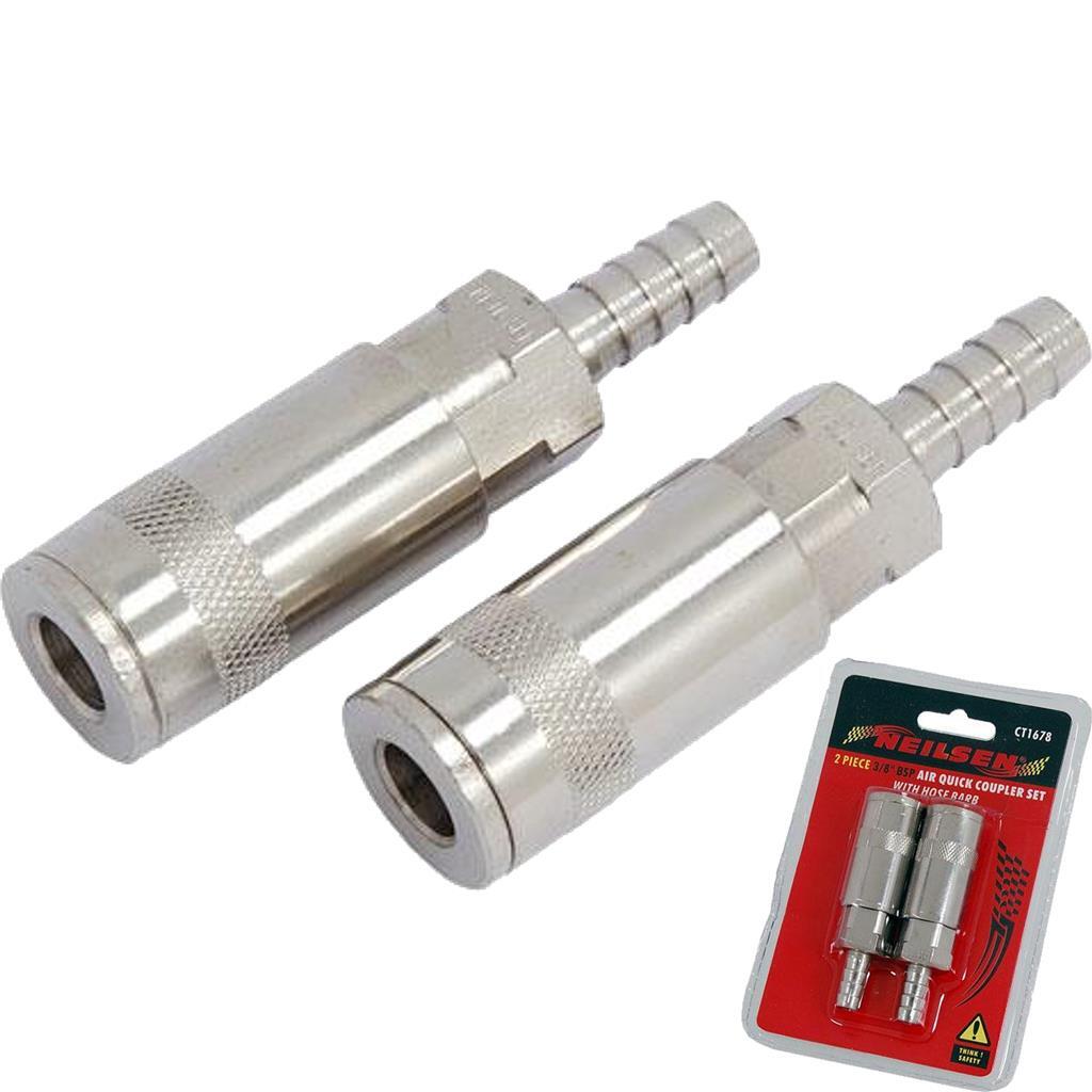 Neilsen 2pc Air Line Fittings Hose Compressor Quick Connector Coupler 3/8"" BSP