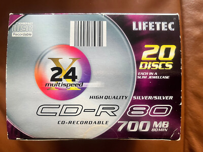 Lifetec 20 Discs High Quality Silver/Silver CD-R 80 700MB 80MIN 24x Multispeed