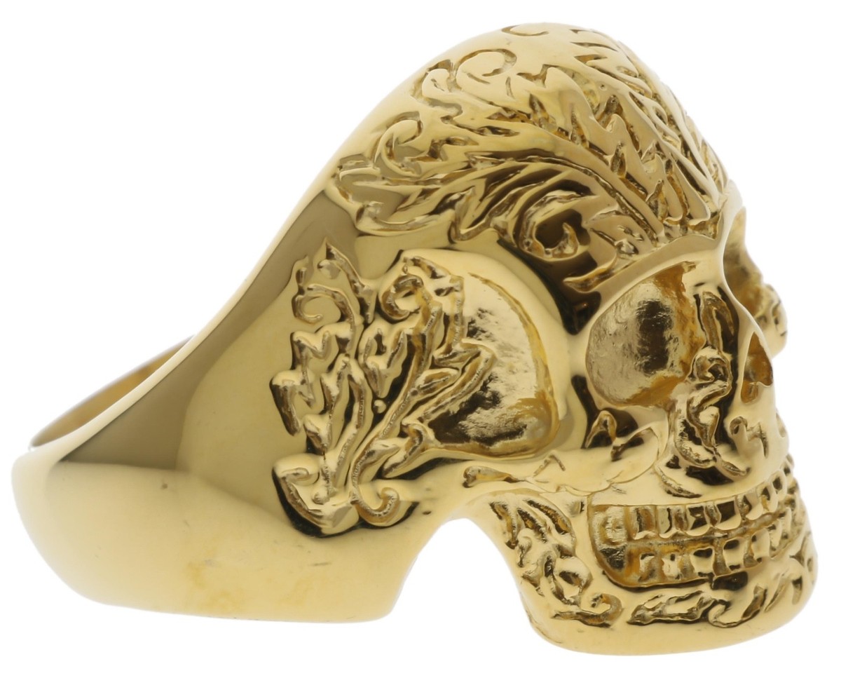 Sugar Skull 18k Gold Overlay stainless steel men's ring size