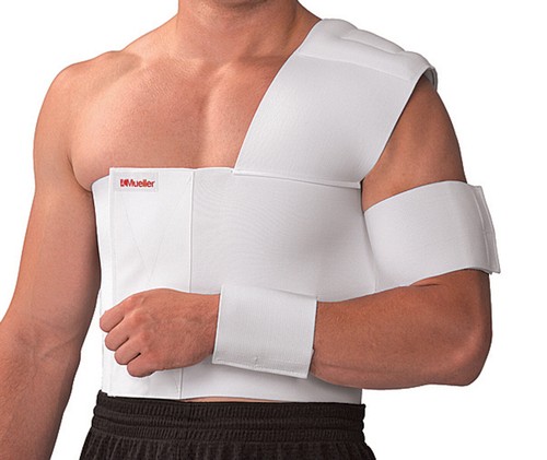 Mueller 310SM Shoulder Brace with Unique Rear Attachment - Left, Small, White - Picture 2 of 5