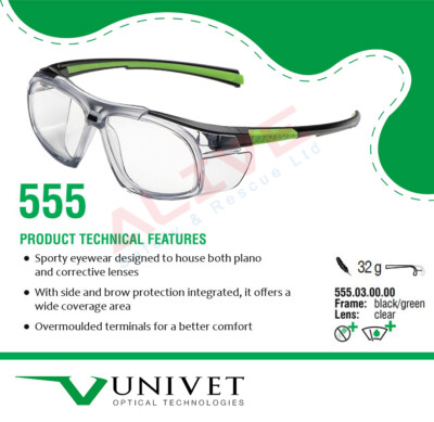 Univet 555 Safety Glasses Anti-Scratch Anti-Fog Lens Spectacles 