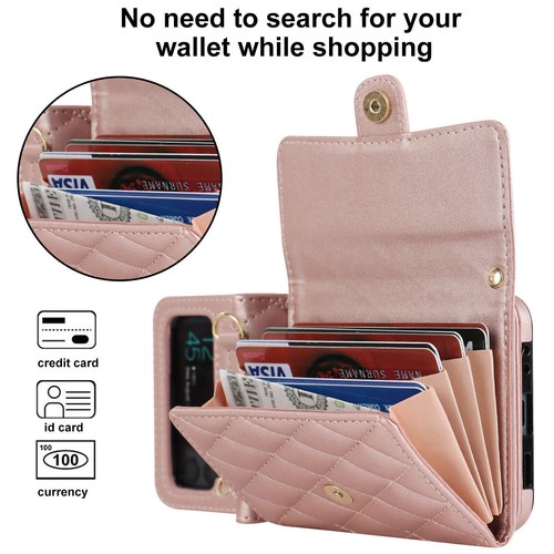 For Samsung Galaxy Z Flip 7 6 5 4 3 5G Leather Card Holder Bag Case Phone Cover - Picture 7 of 19