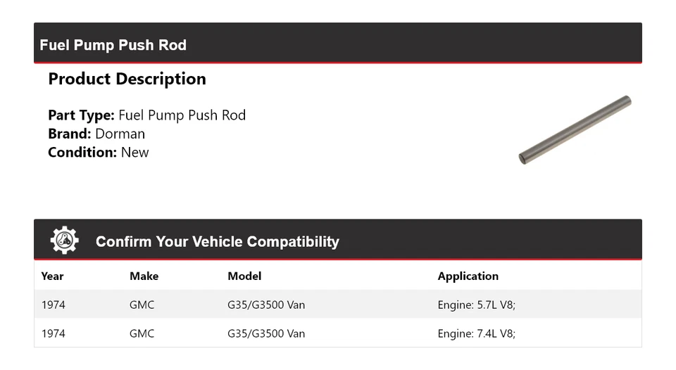 Varilla de empuje de bomba de combustible Dorman para GMC G35/G3500 1974 Van Foto 2 de 4