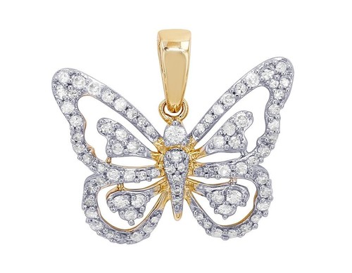 Pendentif Papillon En Or Rose 14K – Diamants 1,12 Cts – Formes Ronde, Marquise Et Poire – Neuf Avec étiquettes Jisha