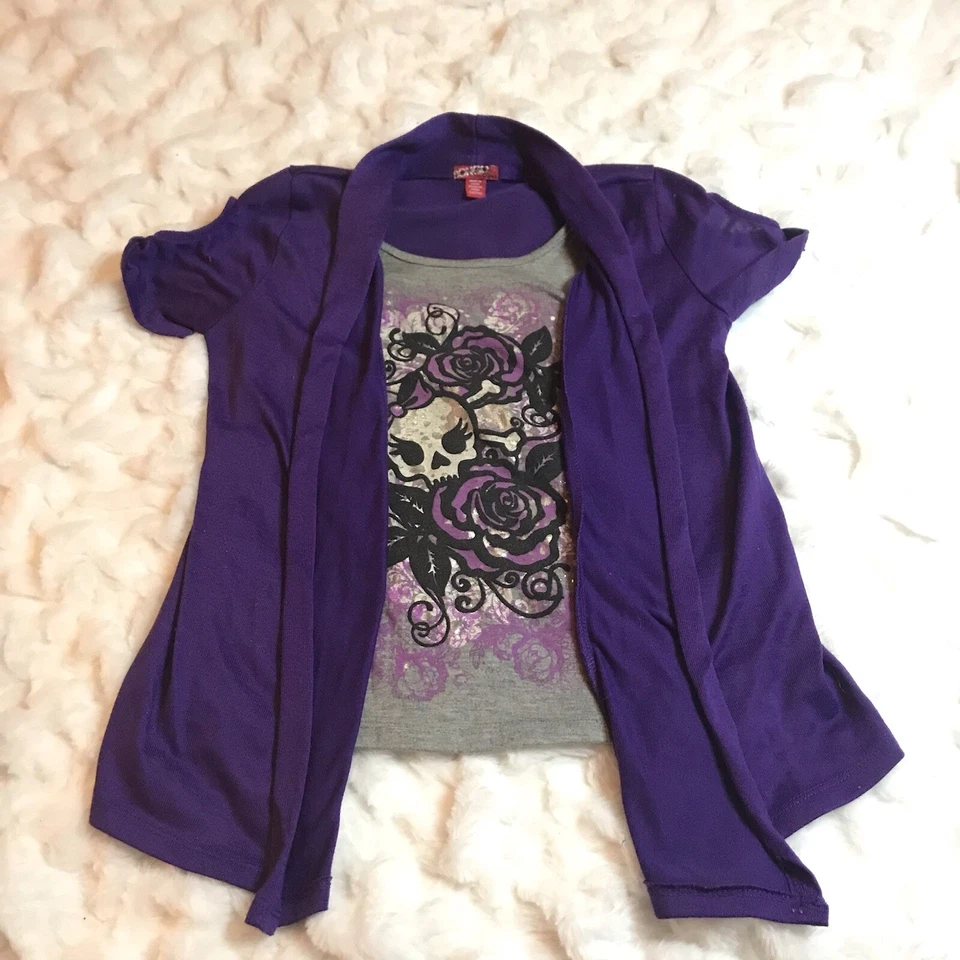 Camisa Y2K Bongo Niña Púrpura Calavera Dos Capas Foto 4 de 4