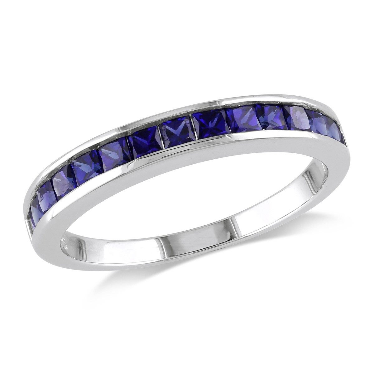 Amour Sterling Silver Created Blue Sapphire Eternity Ring