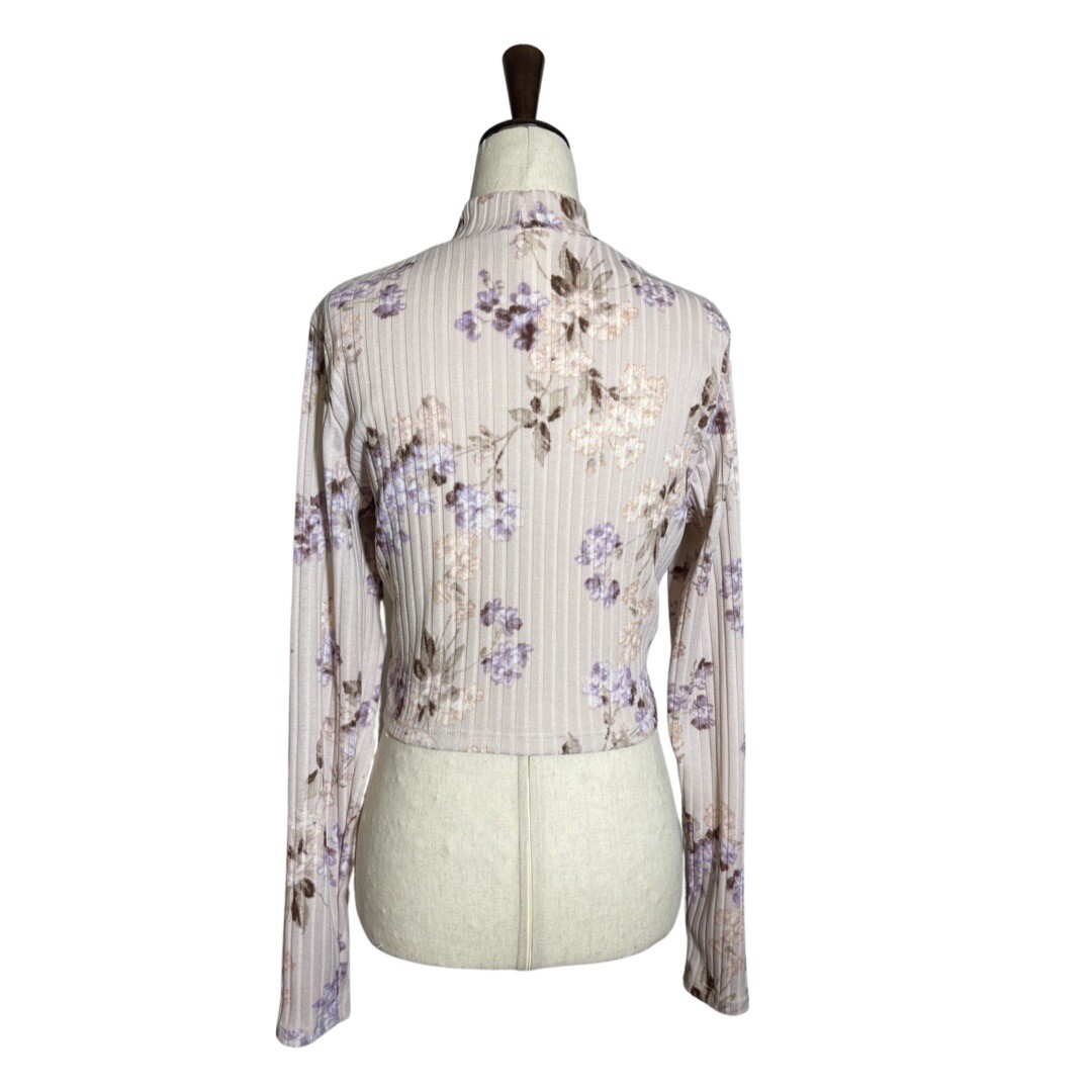 H&M Floral Ribbed Cropped Mock Neck Top M ASO Enid Sinclair