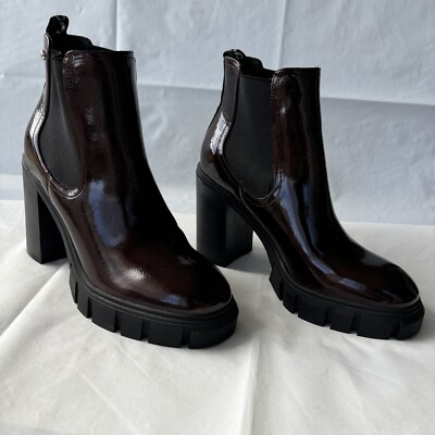 #ad GBG Women#x27;s Chunky Platform Burgundy Patent Leather Combat Boots size 8M $12.00