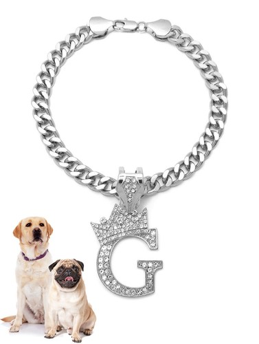 Icemond Rhinestone Initial Pendant 18" Cuban Chain Fashion Necklace For Dogs - Picture 18 of 44