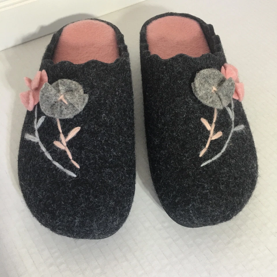 Flexus by Spring Step Womens Posie Wool Slippers Clogs Shoes Gray Sz 38 Flowers - Image 2 of 4