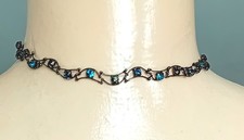 M & S Silver Tone, Blue & Black Rhinestone Dainty Choker Necklace F67