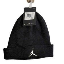 Michael Jordan Winter Hat Jumpman Metal Logo Kids Cuffed Beanie OS Black Knit