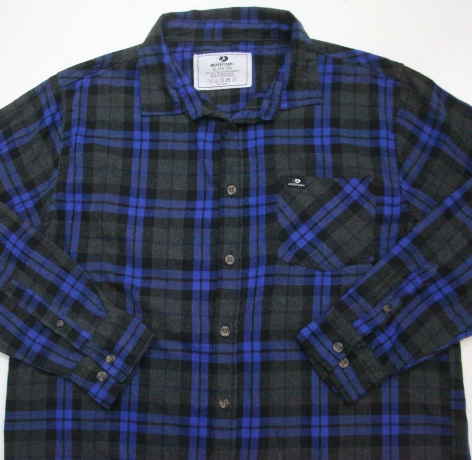 Camisa de vestir de franela gris y azul Mossy Oak XL manga larga algodón para hombre WS139 Foto 2 de 4