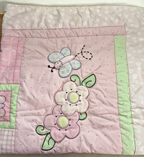 Baby Connection Pink  Green Quilt Appliqued Center Flower  Butterfly 32X41 in