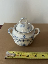 Vintage Porsgrund Norway Bogstad Stra Pattern Porcelain Blue Sugar bowl and lid