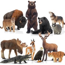 TOYMANY 12 Stück Tiere-Figuren Set Wald Spielfiguren Spielzeug,Nordamerikanis...