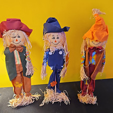 Scarecrow Seasonal Figurines Set of 3, Fabric  Straw, Freestanding, Multicolor