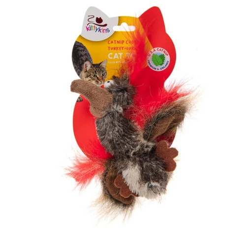 KittyKins Catnip Cuddle Cat Toy - Turkey Lurkey - Soft Feathers 4" cats Kittens