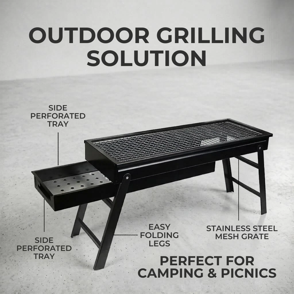 Portable Folding Charcoal BBQ Grill Outdoor Camping Picnic Barbecue Stove 60cm