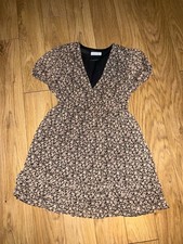 Primark Ladies Size 14 Short Sleeve Light Brown & Black Short Sleeve Dress