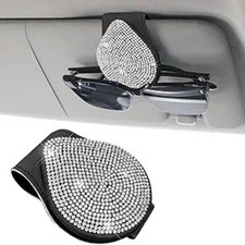 Bling Sunglass Holder for Car Sun Visor, Rhinestones Automotive Black  White