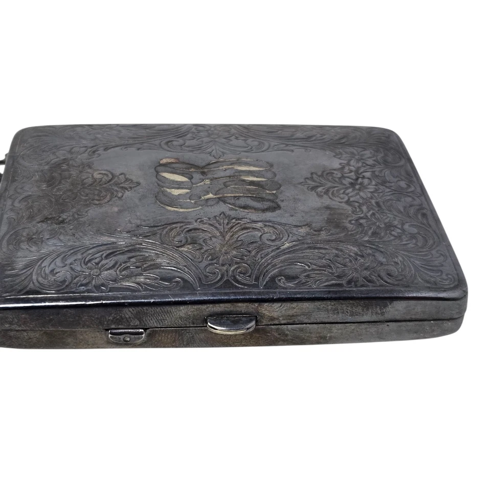 Винтажный Серебряный металлический монета сумочки компактный бумажник зеркало ссылка цепочка ар-деко - Изображение 2 из 4