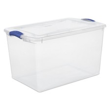 66 Quart Large Latching Storage Bin, Clear Plastic Storage Container Blue