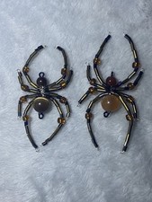 Handmade Beaded Spider Decorations, Set of 2, Brown  Gold Beads