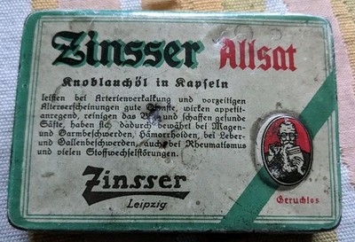 Alte Blechdose Dose: Zinsser Allsat - Knoblauchöl in Kapseln /Zinsser Leipzig