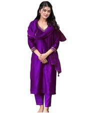 GoSriKi Women's Rayon Viscose Straight Embroidered Kurta with Pant  Dupatta