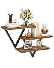 2 Pack TBJ11BF Wall Mounted Floating Shelves Storage Rack Rustic Brown Wood