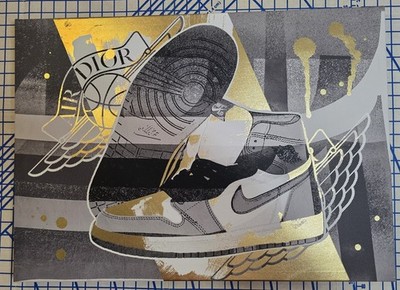  Nike AIR JORDAN 1 DIOR Shoe Canvas Sneaker Wall Art Display 20x28