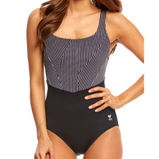 TYR Women MONROE Aqua ControlFit 1pc SwimSuit Black Grey Stripe - Size 8- 80