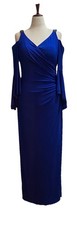 Lauren Ralph Lauren Dress Evening Gown Size 12 Cobalt Blue Maxi Slit Ruched